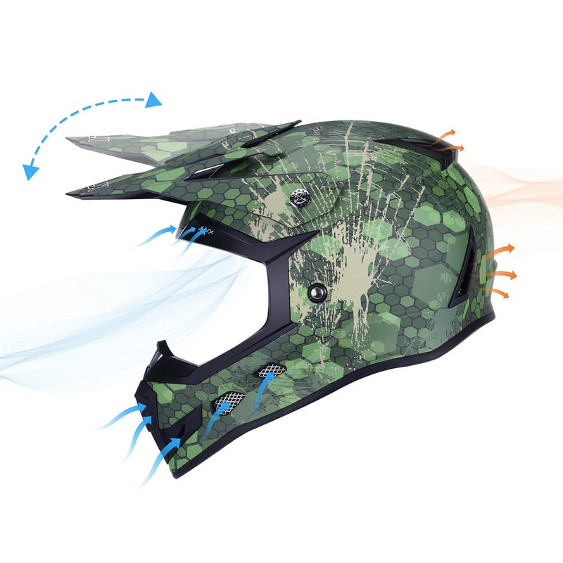 GLX GX623 Youth ATV/Dirt Bike Helmet Combo - Camo, Medium - DOT - Image 3